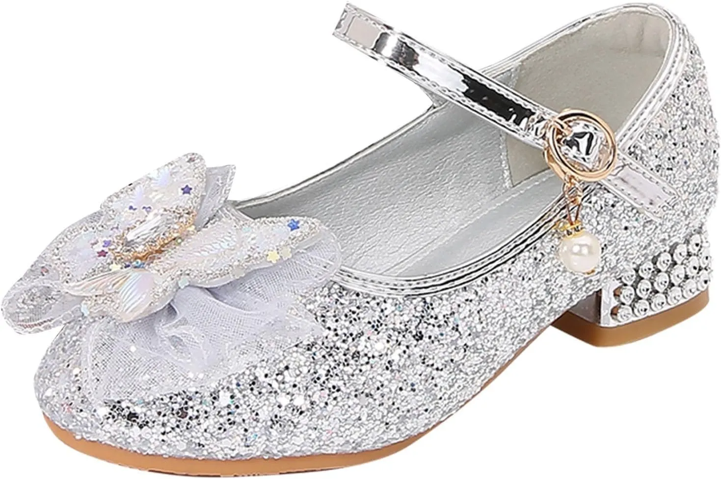 IWIHMIV Girls Dress Up Shoes Girls Dress Shoes Mary Jane Shoes for Girls Low Heel Princess Hook and Loop Dress Shoes Party Wedding