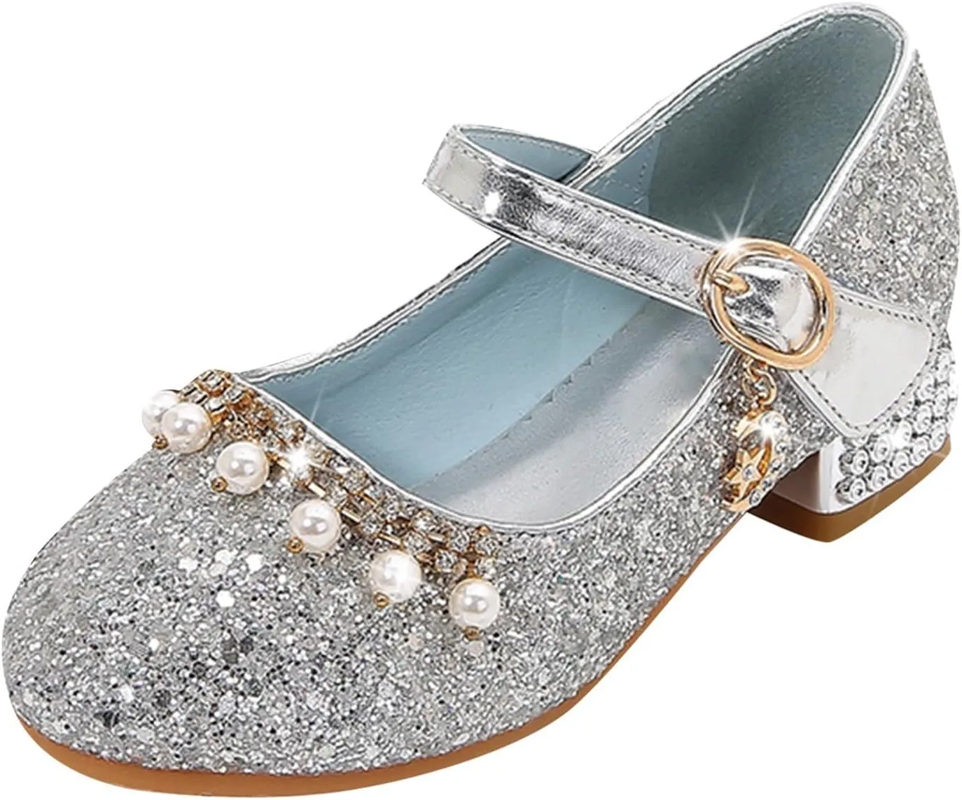 IWIHMIV Girls Dress Up Shoes Girls Dress Shoes Mary Jane Shoes for Girls Low Heel Princess Hook and Loop Dress Shoes Party Wedding