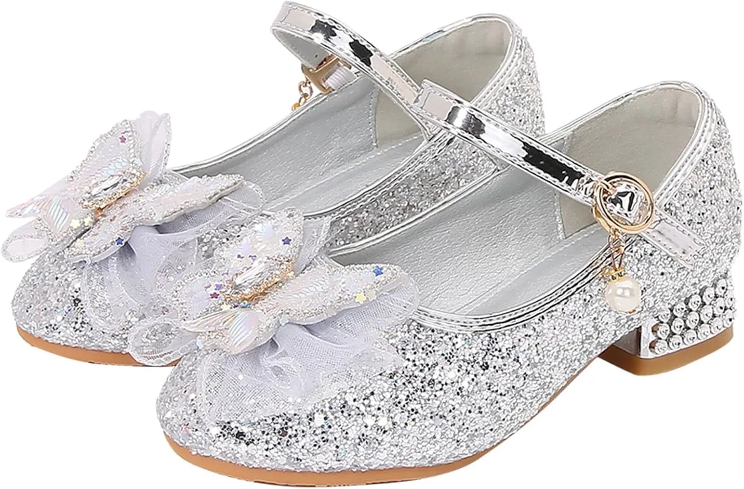 IWIHMIV Girls Dress Up Shoes Girls Dress Shoes Mary Jane Shoes for Girls Low Heel Princess Hook and Loop Dress Shoes Party Wedding