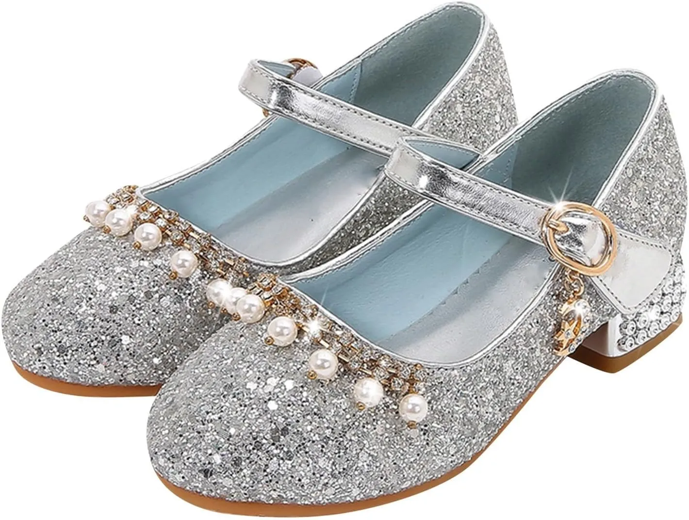 IWIHMIV Girls Dress Up Shoes Girls Dress Shoes Mary Jane Shoes for Girls Low Heel Princess Hook and Loop Dress Shoes Party Wedding