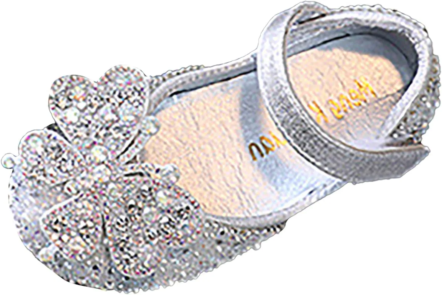 IWIHMIV Girls Mary Jane Dress Shoes Ballet Flat with Bow Pearl Rhinestones Shining Baby Girls Shoes