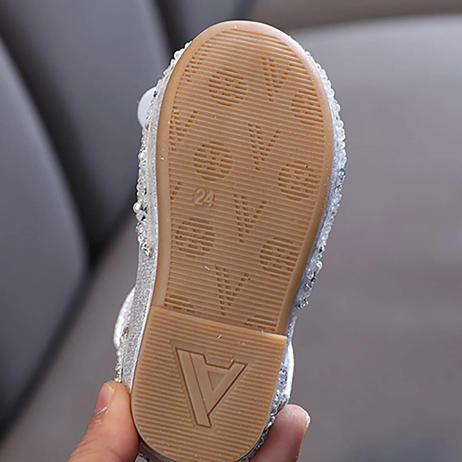 IWIHMIV Girls Mary Jane Dress Shoes Ballet Flat with Bow Pearl Rhinestones Shining Baby Girls Shoes