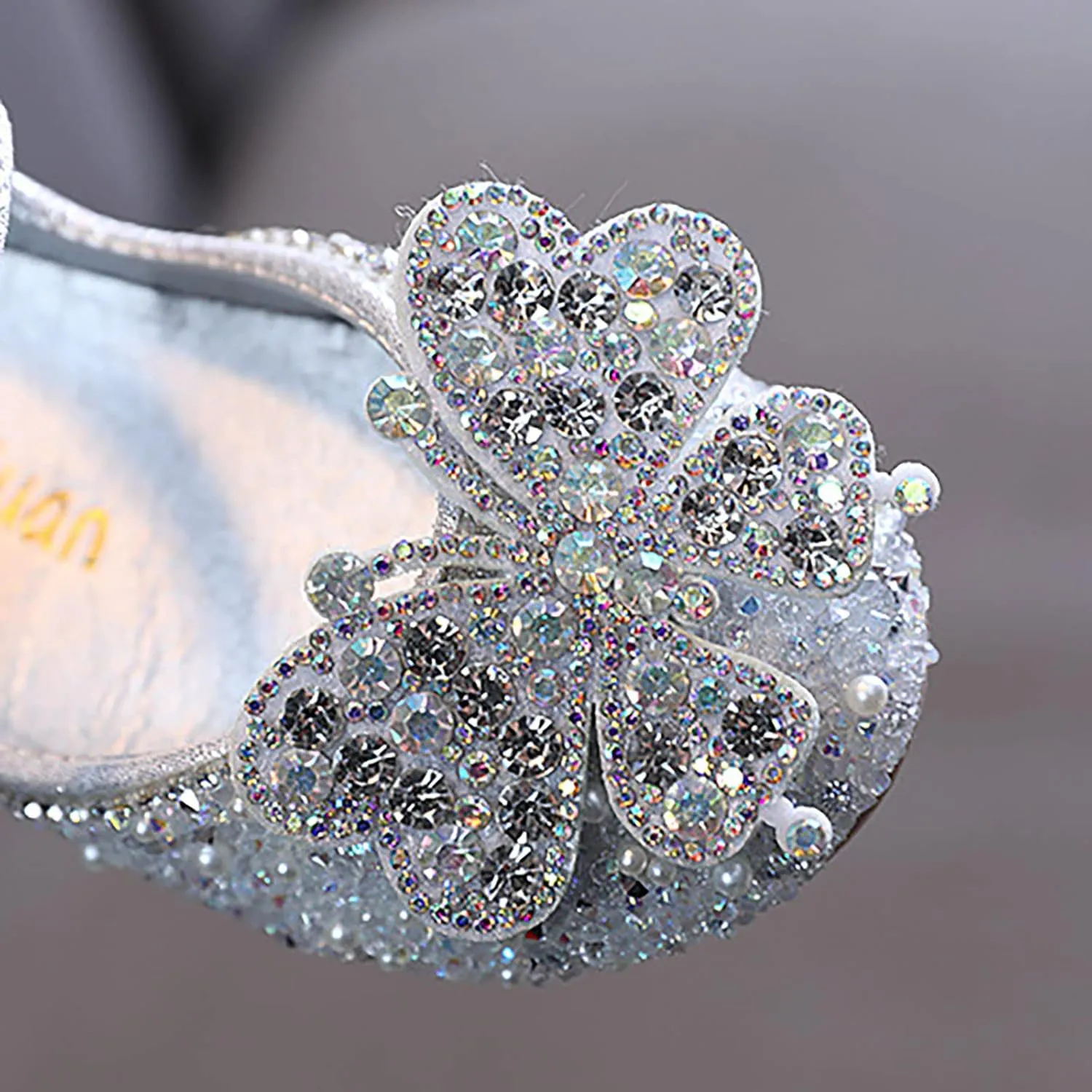 IWIHMIV Girls Mary Jane Dress Shoes Ballet Flat with Bow Pearl Rhinestones Shining Baby Girls Shoes