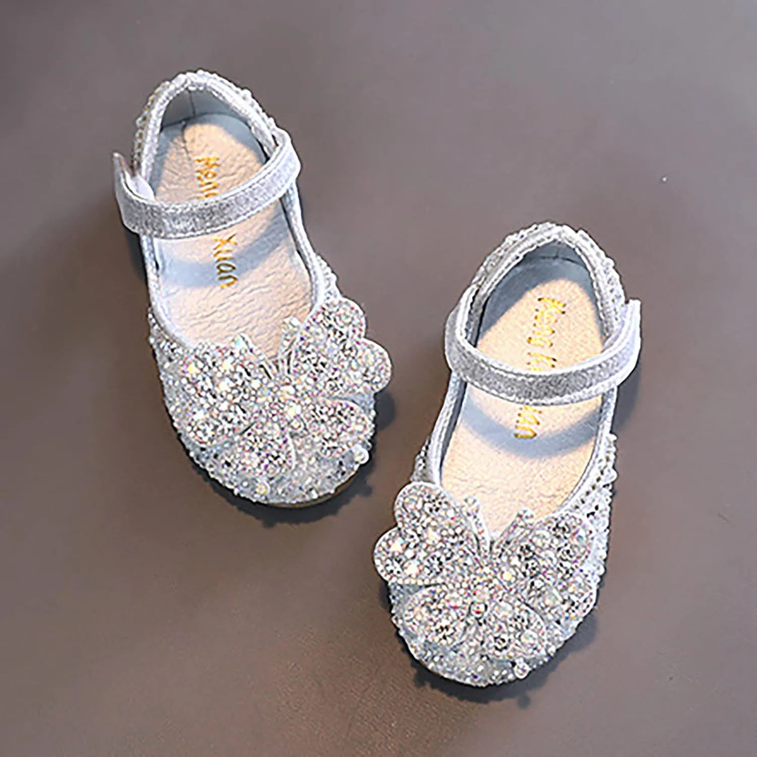 IWIHMIV Girls Mary Jane Dress Shoes Ballet Flat with Bow Pearl Rhinestones Shining Baby Girls Shoes