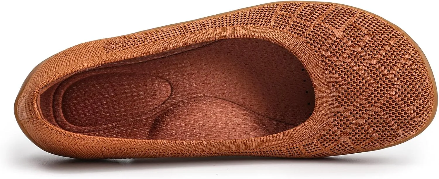 KBZone Womens Flat Shoes Round Toe Knit Ballet Flat Comfort Dressy Flat Walking Shoes