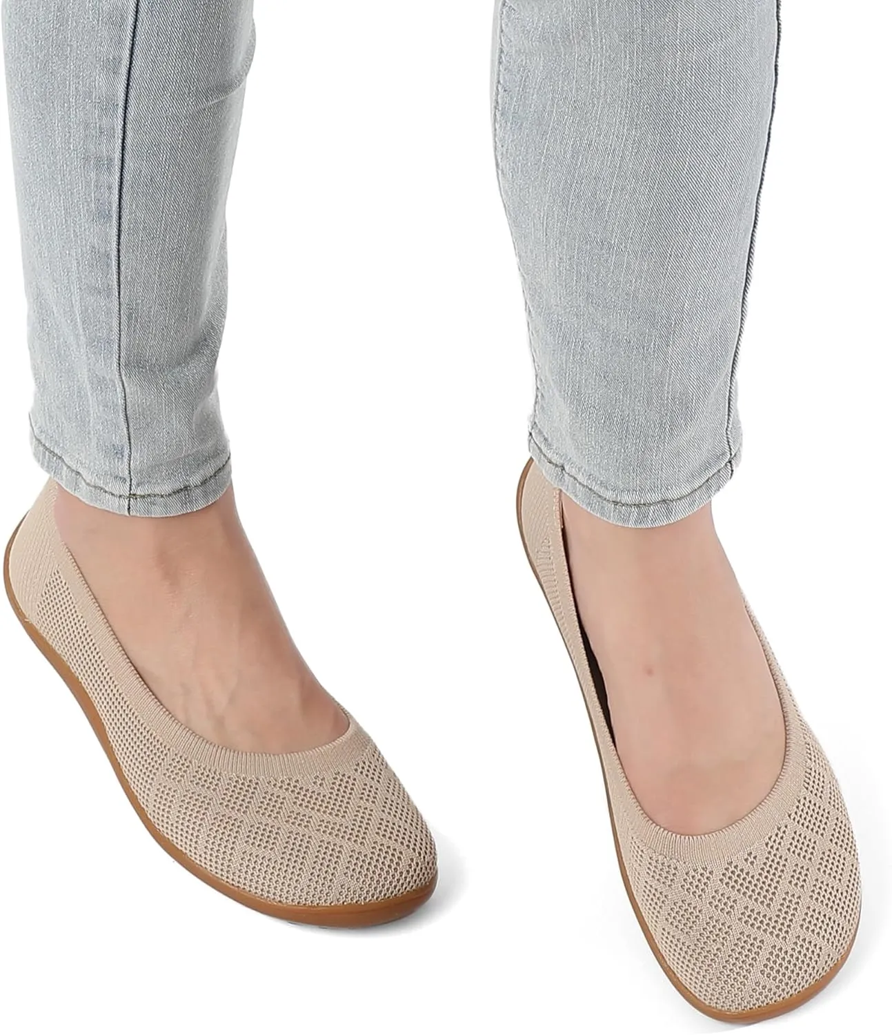 KBZone Womens Flat Shoes Round Toe Knit Ballet Flat Comfort Dressy Flat Walking Shoes