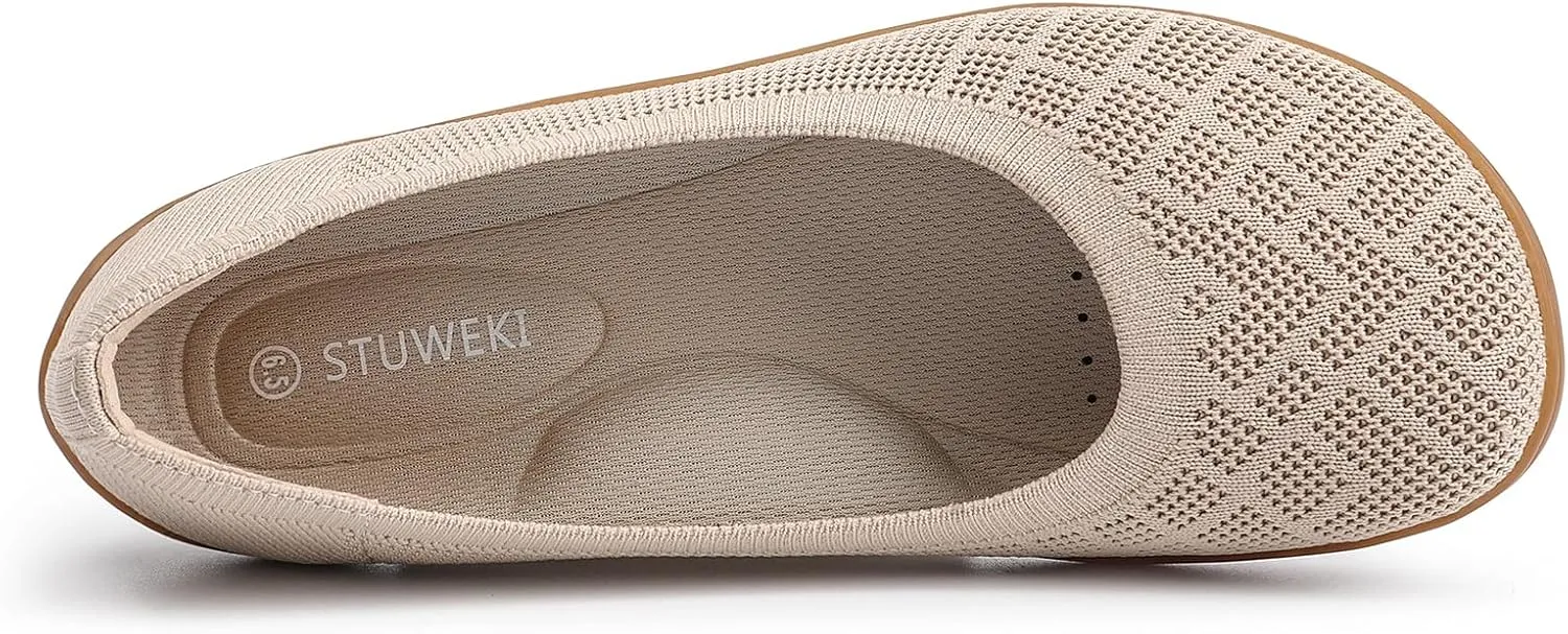 KBZone Womens Flat Shoes Round Toe Knit Ballet Flat Comfort Dressy Flat Walking Shoes