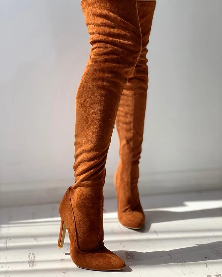 Knee High Pointed Toe Heels Red Boots