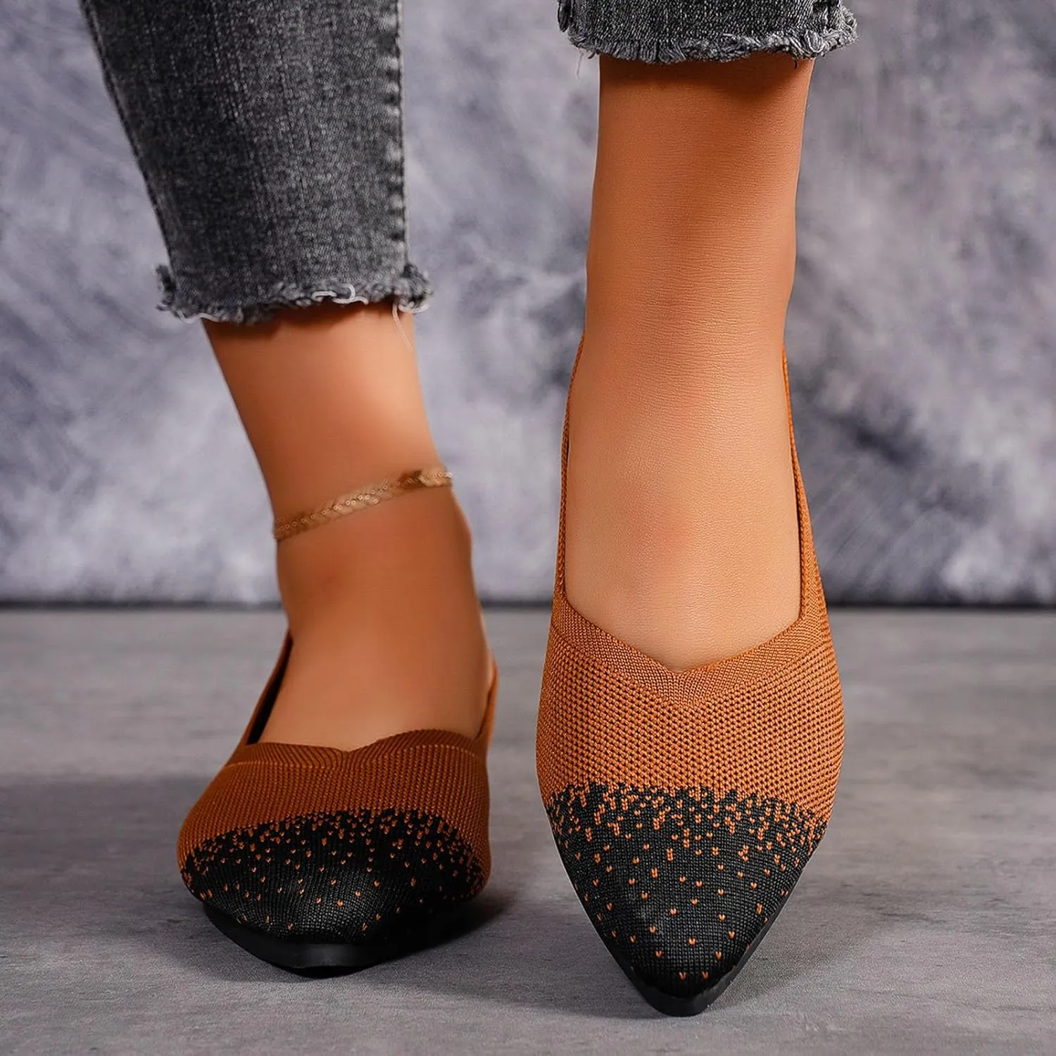 Ladies Casual Colorblocking Mesh Breathable Shallow Mouth Pointed Toe Flat Shoes Single Shoes Soybean Shoes Casual Shoes Fashion Sandals Women