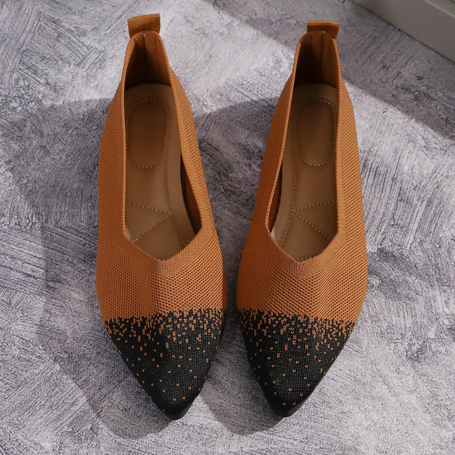 Ladies Casual Colorblocking Mesh Breathable Shallow Mouth Pointed Toe Flat Shoes Single Shoes Soybean Shoes Casual Shoes Fashion Sandals Women