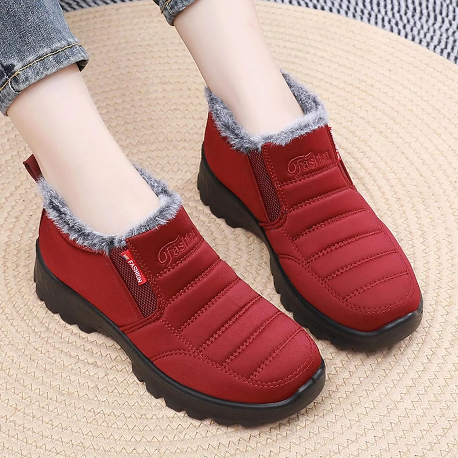 Ladies Casual Solid Color Plush Thick Bottom Snow Boots Padded Thickened Warm Snow Boots Tan Boots for Women Winter