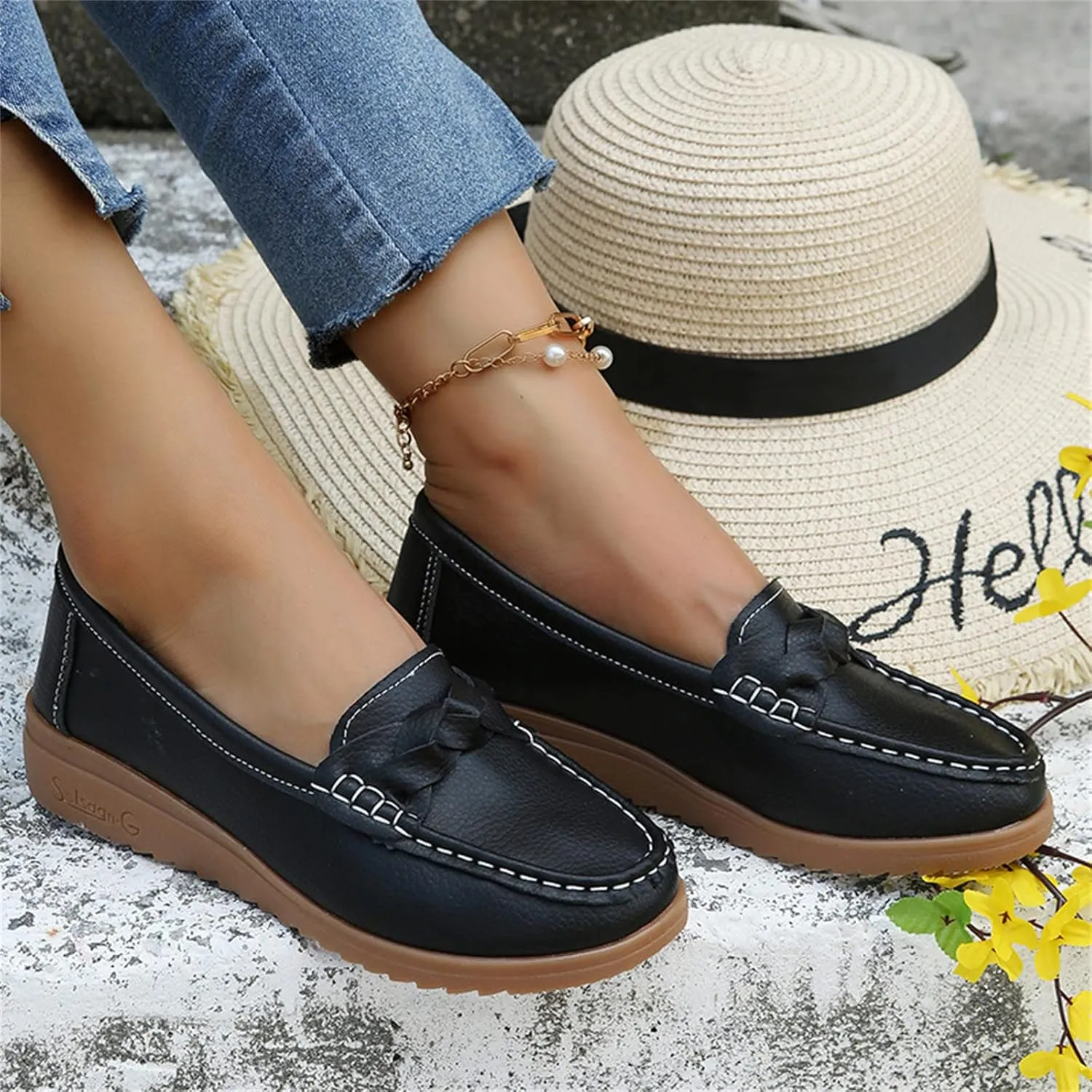 Ladies Fashion Multicolor Leather Shoes Soft Sole Flat Casual Shoes Cute Casual Shoes for Women