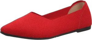 Ladies Fashion Solid Color Breathable Mesh Pointed Comfort Flat Casual Shoes Ladies Retro Shoes (Red, 7)