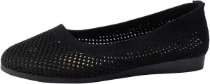 Ladies Fashion Solid Color Breathable Mesh Shallow Mouth Comfortable Flat Casual Shoes Comfortable Low Heel (Black, 9)