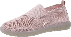 Ladies Fashion Solid Color Mesh Breathable Comfortable Flat Casual Shoes Casual Shoes for Men Suede (7.5) Pink