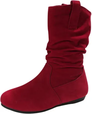 Ladies Fashion Solid Colour Simple Round Toe Suede Flat Bottom Sleeve Mid Calf Boots Boots Socks for Women Mid Calf, 6.5