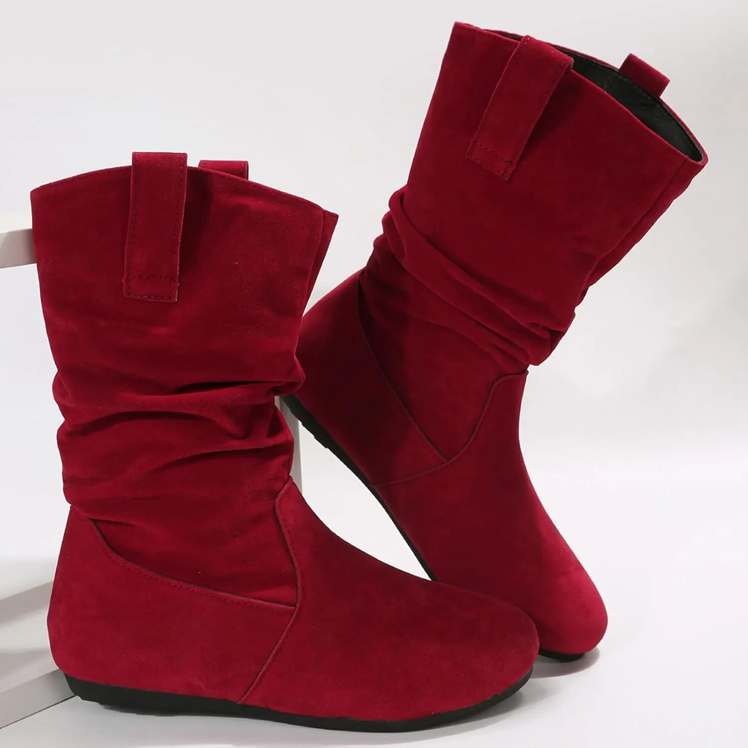 Ladies Fashion Solid Colour Simple Round Toe Suede Flat Bottom Sleeve Mid Calf Boots Boots Socks for Women Mid Calf, 6.5