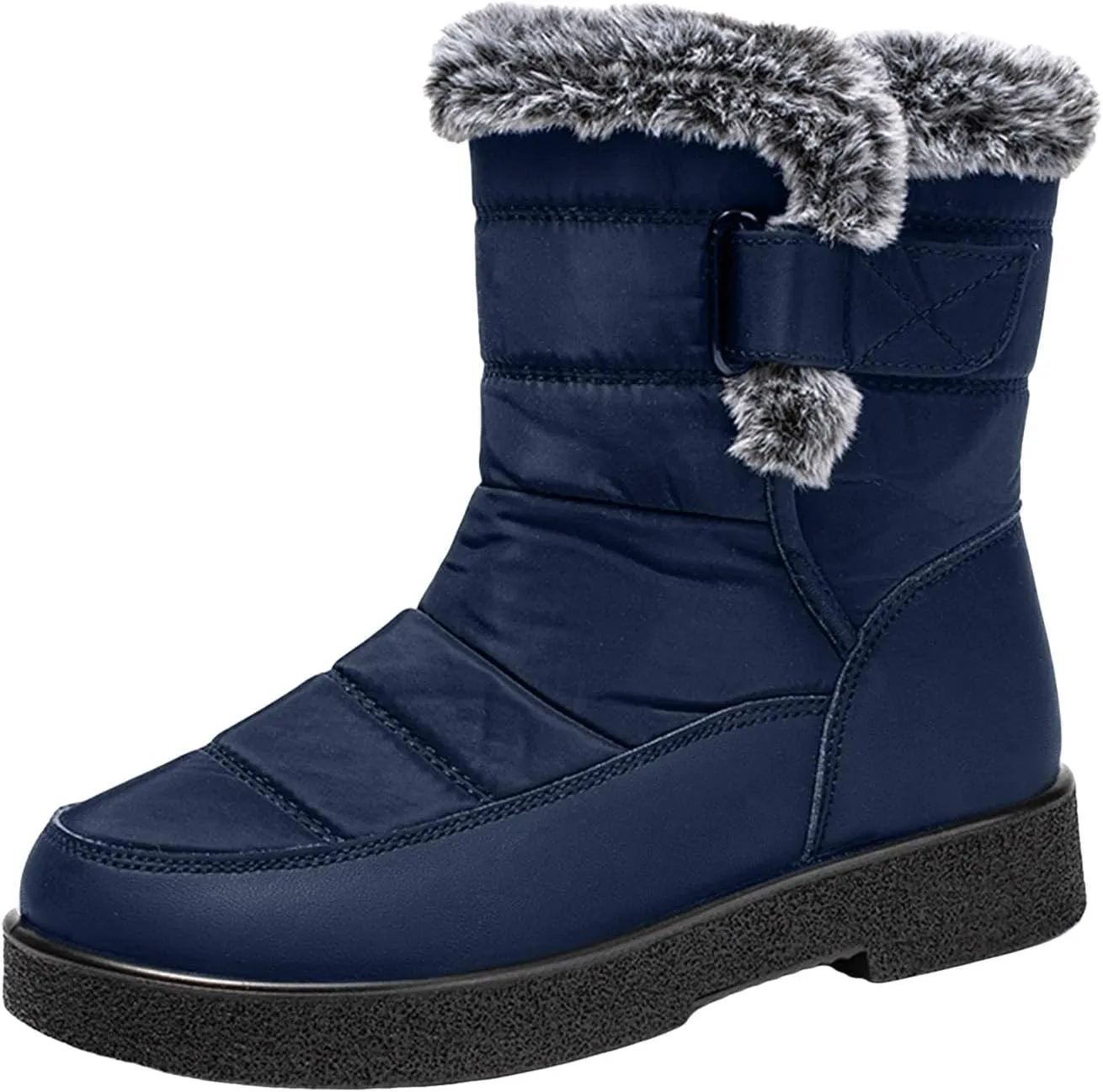 Ladies Fashion Winter Plush Insulation Solid Leather Thick Heeled Snow Boots W0mens Winter Boots Mid-Calf Booties