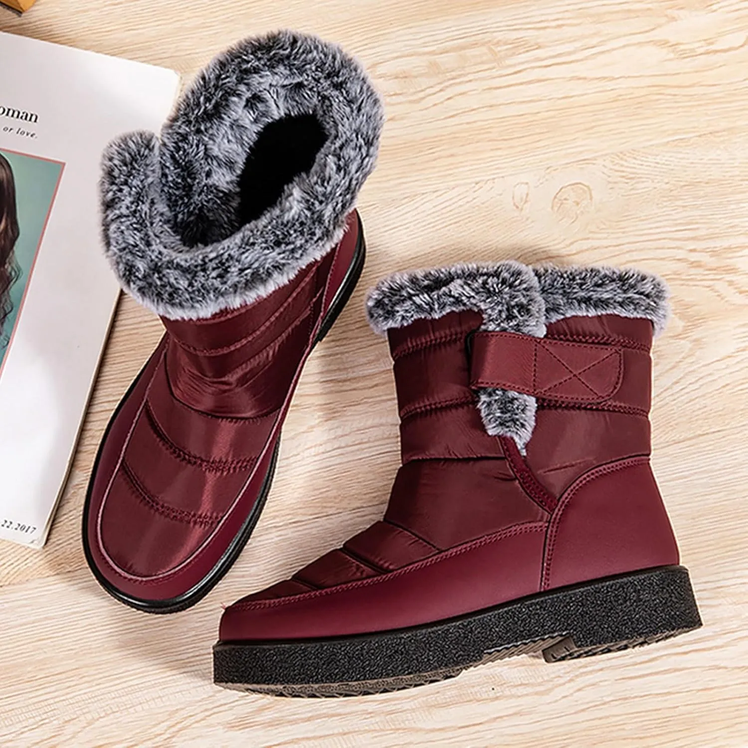 Ladies Fashion Winter Plush Insulation Solid Leather Thick Heeled Snow Boots Winter Womens Boots Size 11