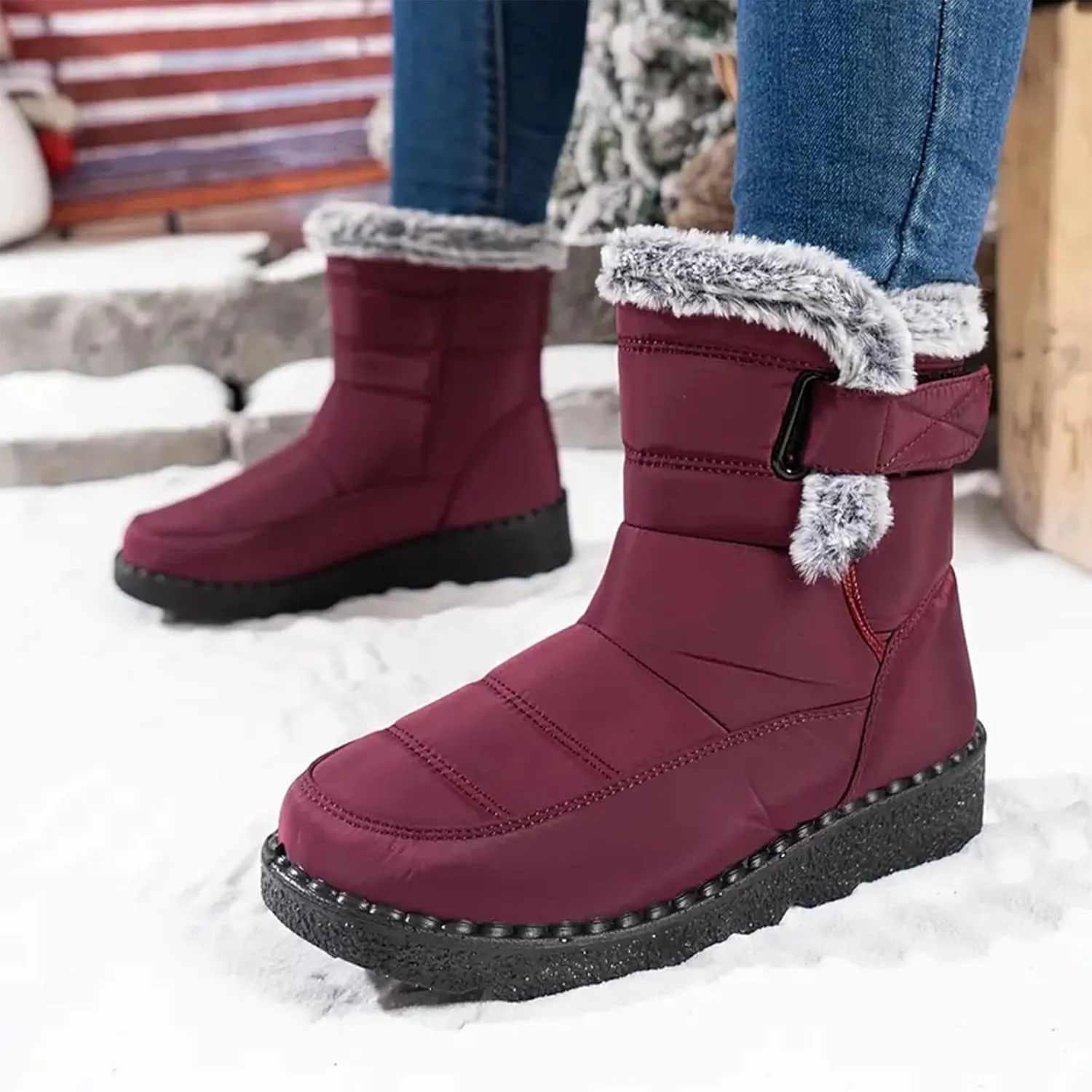 Ladies Fashion Winter Plush Insulation Solid Leather Thick Heeled Snow Boots Winter Womens Boots Size 11