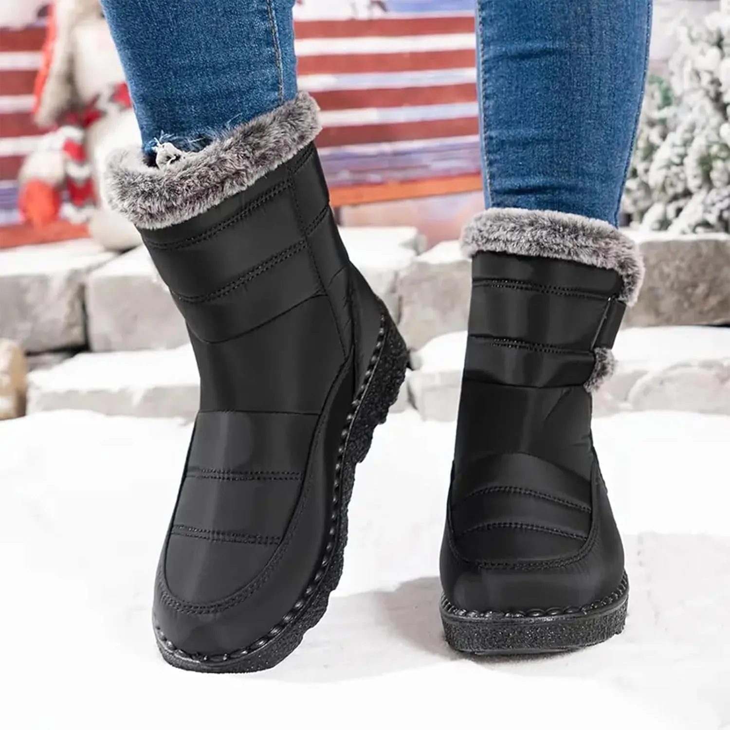 Ladies Fashion Winter Plush Insulation Solid Leather Thick Heeled Snow Boots Winter Womens Boots Size 11