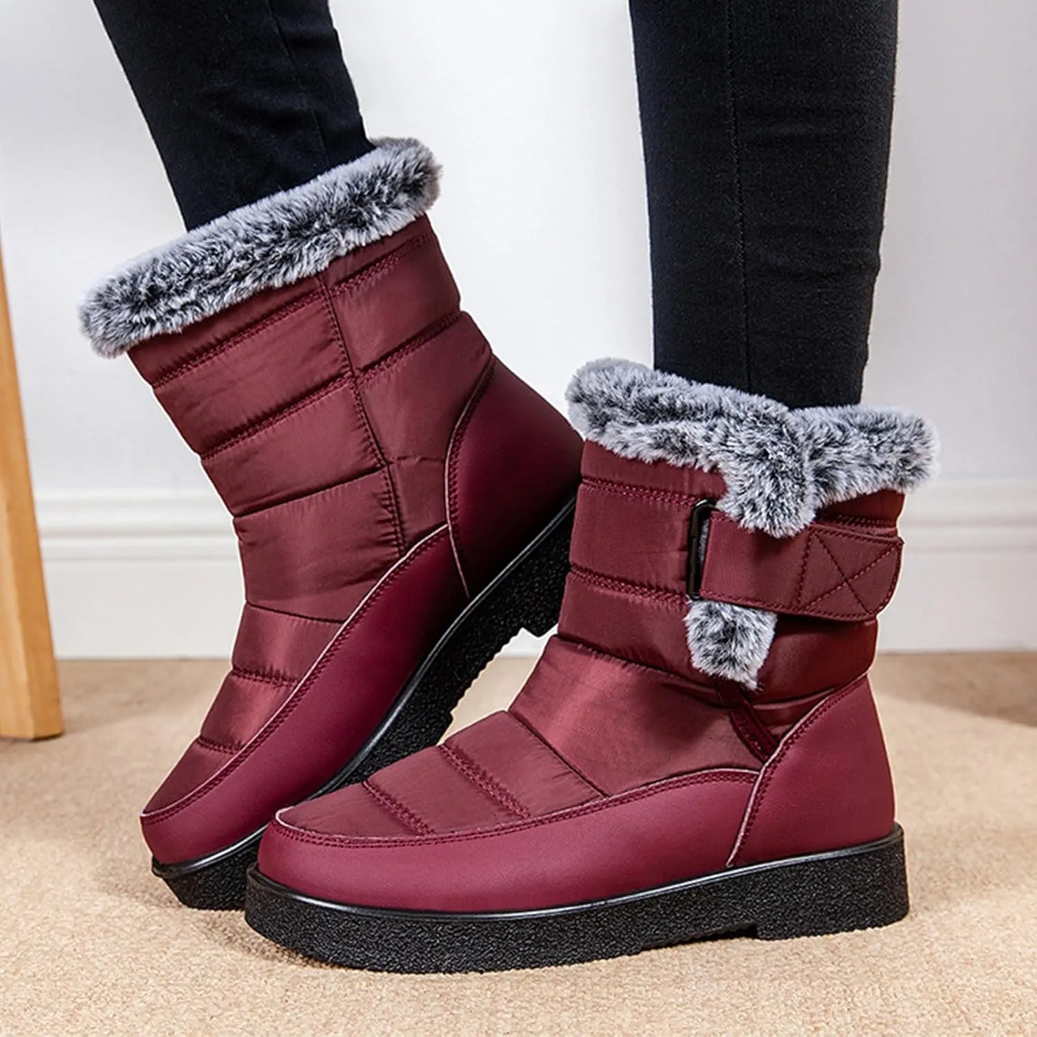 Ladies Fashion Winter Plush Insulation Solid Leather Thick Heeled Snow Boots Winter Womens Boots Size 11