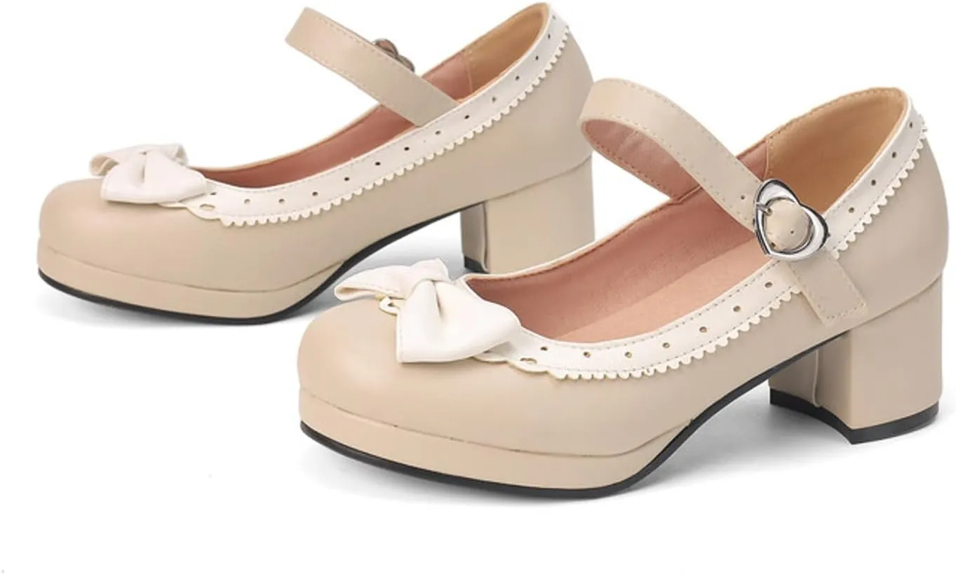 Ladies Retro Shoes Chunky Heel Mary Jane Shoes Bowknot College Style Large Size Square Toe Heels Sandals Woman Sandal