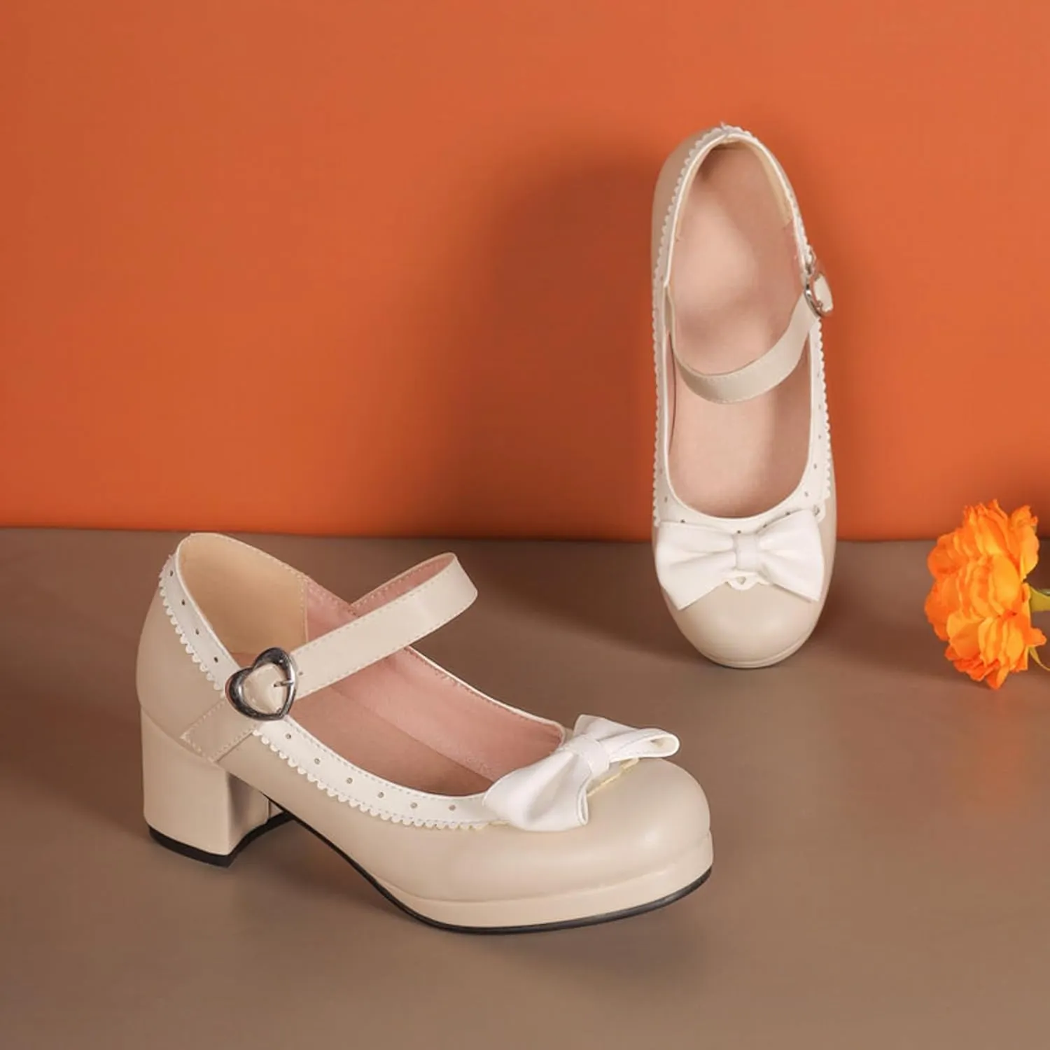 Ladies Retro Shoes Chunky Heel Mary Jane Shoes Bowknot College Style Large Size Square Toe Heels Sandals Woman Sandal