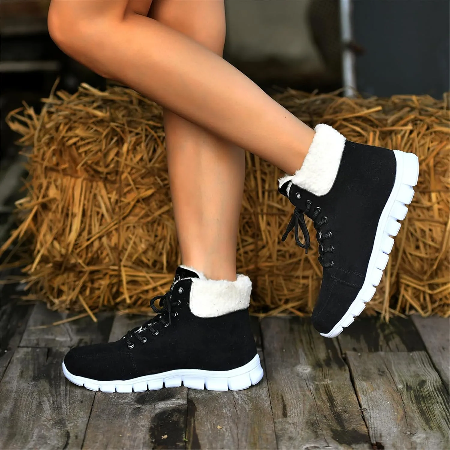 Ladmiple Boots For Women 2024 Ankle Booties Snow Boots Warm Comfortable Slip On Outdoor Fur Lined Lining Walking Winter Shoes