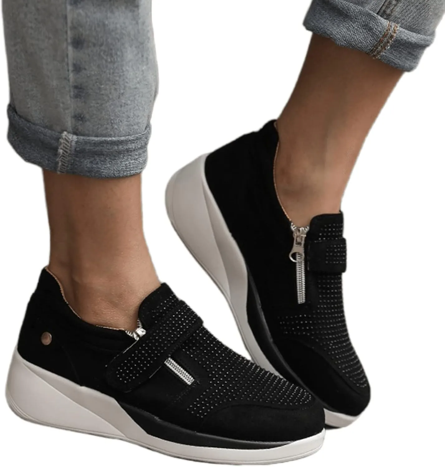 Ladmiple Shoes For Women Sneakers Slip Ons Fashion Comfortable Walking Shoes Dressy Casual Summer Non Slip Platform Shoe