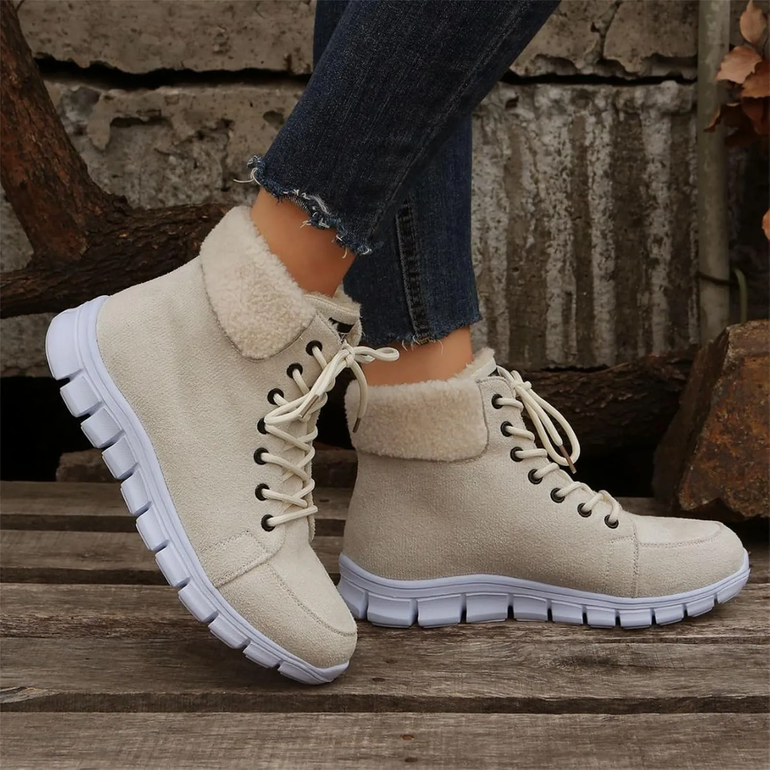 Ladmiple Snow Boots For Women 2023 Trendy Winter Warm Ankle Booties Fur Lined Anti-Slip Outdoor Slip On Comfortable Warm Shoe