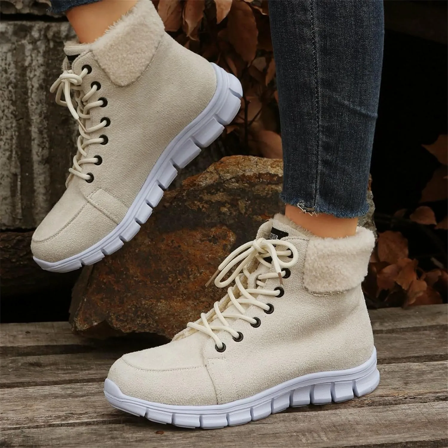 Ladmiple Snow Boots For Women 2023 Trendy Winter Warm Ankle Booties Fur Lined Anti-Slip Outdoor Slip On Comfortable Warm Shoe