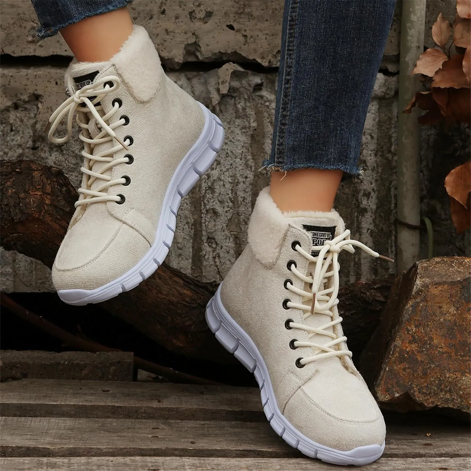 Ladmiple Snow Boots For Women 2023 Trendy Winter Warm Ankle Booties Fur Lined Anti-Slip Outdoor Slip On Comfortable Warm Shoe