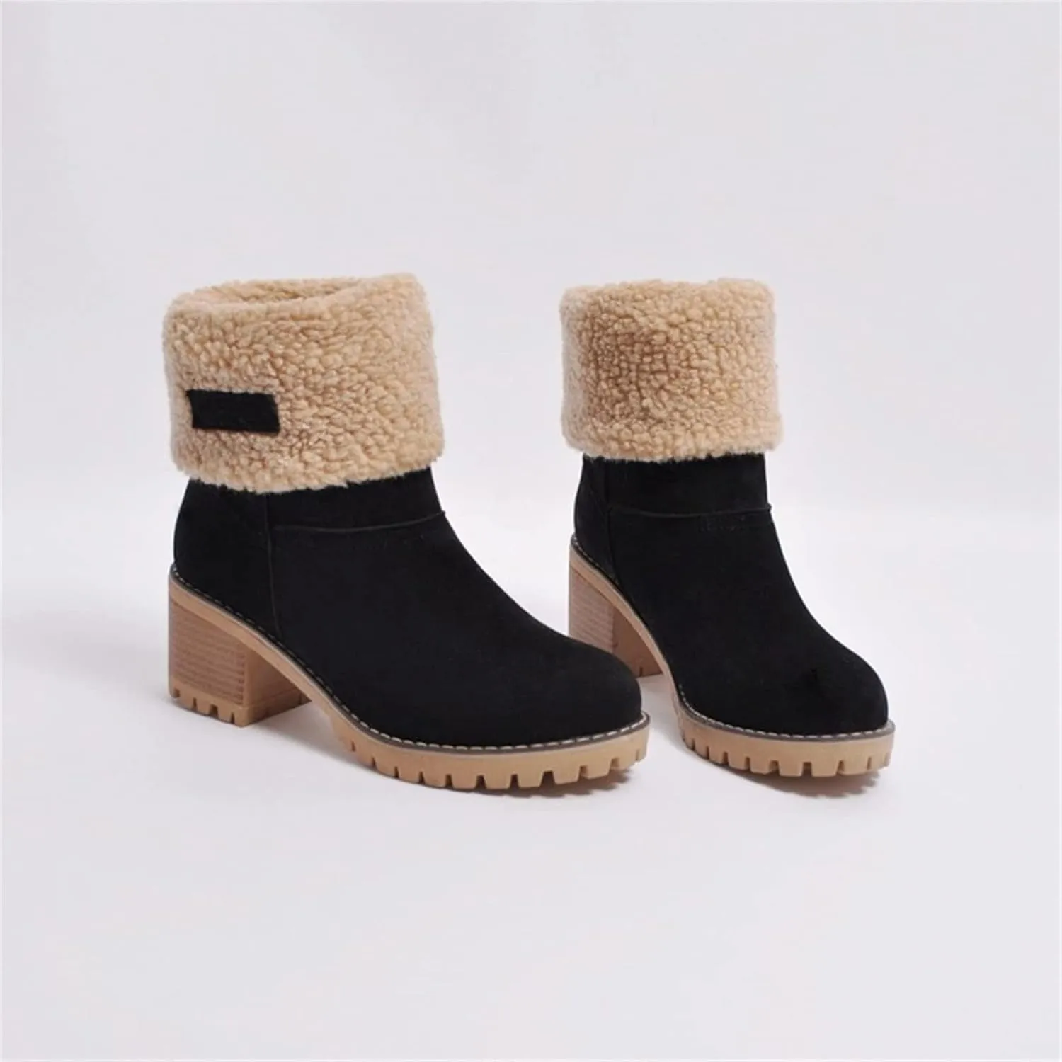 Ladmiple Snow Boots For Women 2023 Trendy Winter Warm Mid Calf Ankle Booties Slip On Fur Lined Fashion Casual Walking Shoes