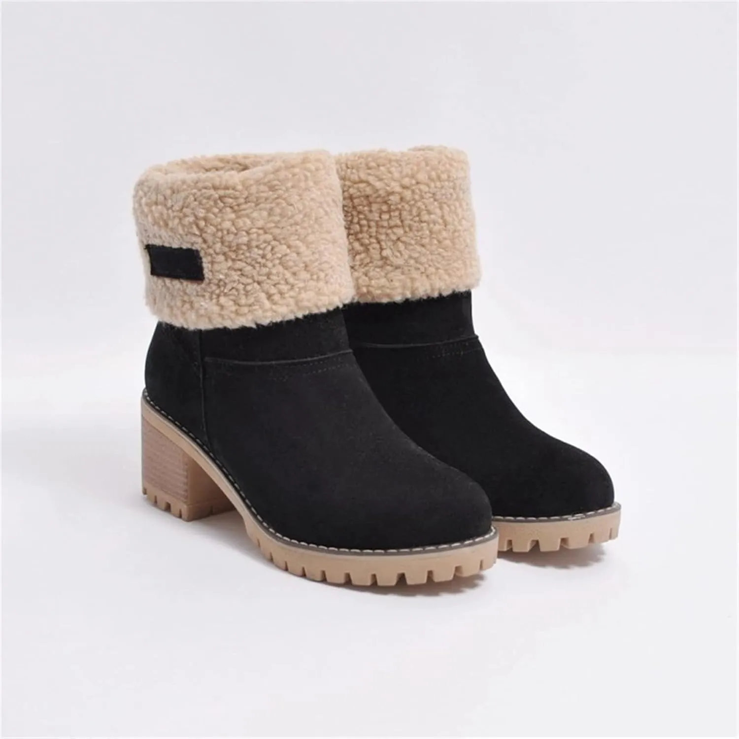 Ladmiple Snow Boots For Women 2023 Trendy Winter Warm Mid Calf Ankle Booties Slip On Fur Lined Fashion Casual Walking Shoes