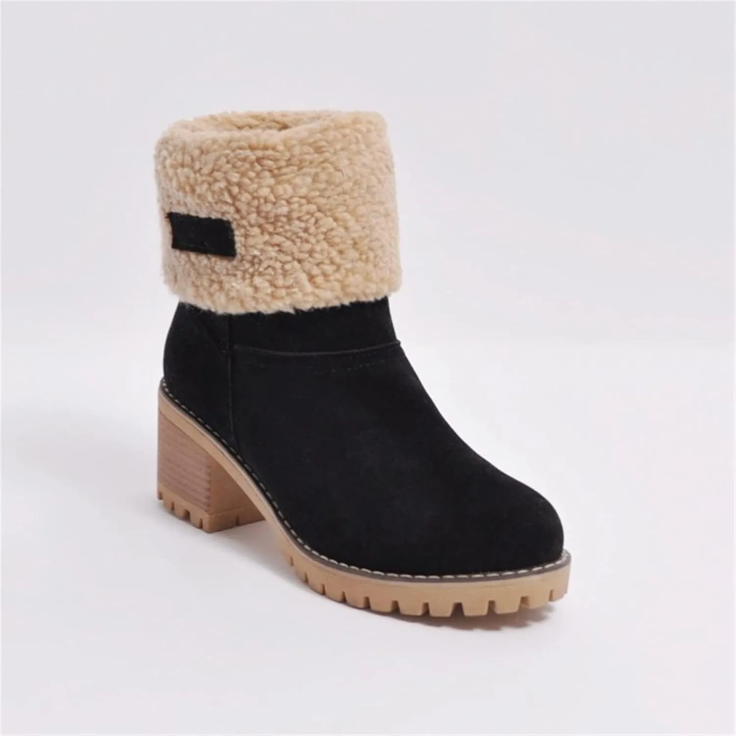 Ladmiple Snow Boots For Women 2023 Trendy Winter Warm Mid Calf Ankle Booties Slip On Fur Lined Fashion Casual Walking Shoes