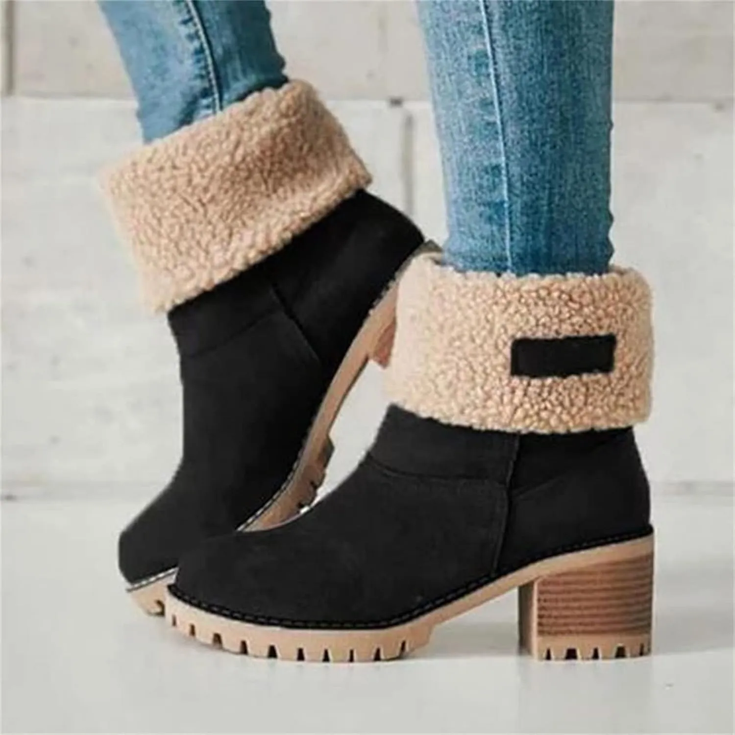 Ladmiple Snow Boots For Women 2023 Trendy Winter Warm Mid Calf Ankle Booties Slip On Fur Lined Fashion Casual Walking Shoes