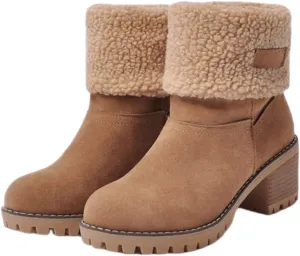 Ladmiple Snow Boots For Women Cute High Top Slip On Winter Warm Ankle Booties Fashion Fur Lined Outdoor Mid Calf Walking Shoe