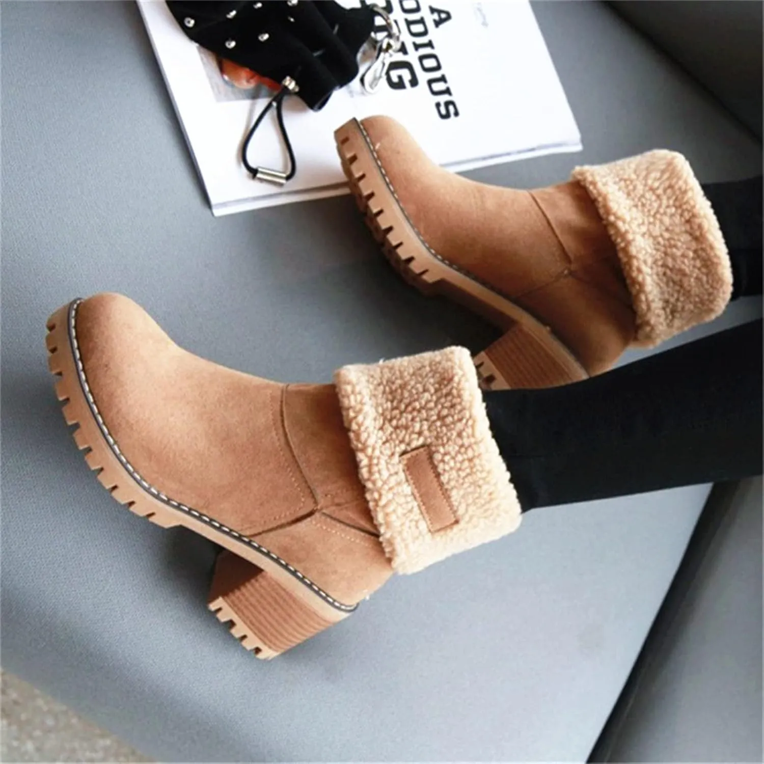 Ladmiple Snow Boots For Women Cute High Top Slip On Winter Warm Ankle Booties Fashion Fur Lined Outdoor Mid Calf Walking Shoe