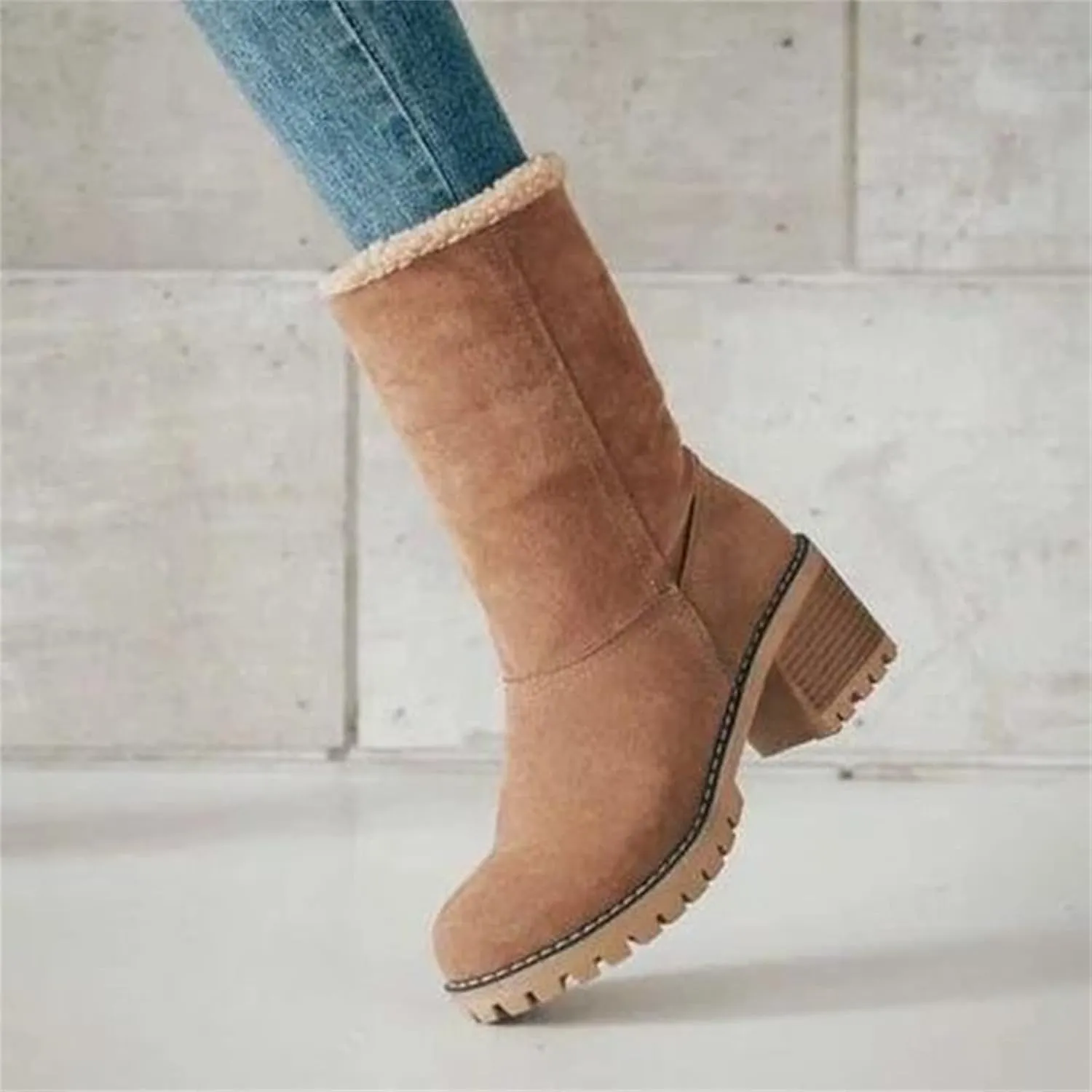 Ladmiple Snow Boots For Women Cute High Top Slip On Winter Warm Ankle Booties Fashion Fur Lined Outdoor Mid Calf Walking Shoe