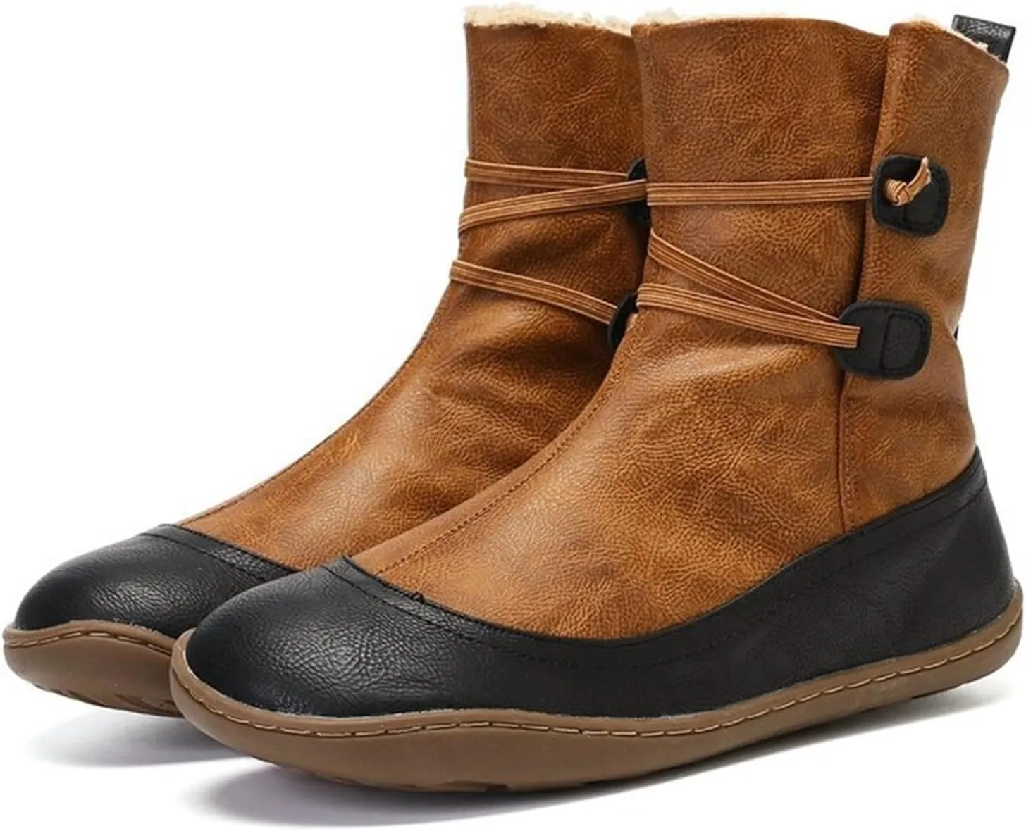 Ladmiple Snow Boots For Women Cute High Top Warm Fur Lined Winter Ankle Booties Outdoor Fashion Slip On Mid Calf Walking Shoe