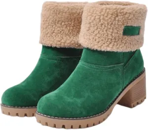 Ladmiple Snow Boots For Women Cute High Top Winter Warm Ankle Booties Fur Lined Anti-Slip Outdoor Slip On Mid Calf Warm Shoes