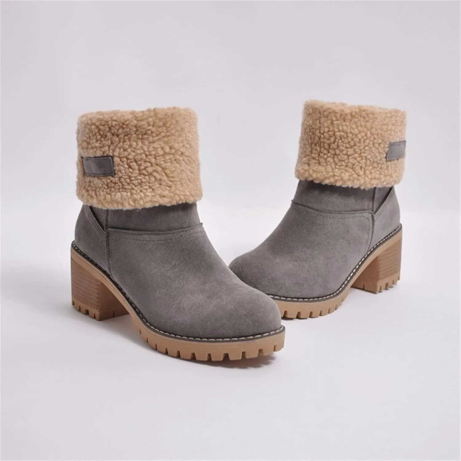Ladmiple Snow Boots For Women Cute Tall Mid Calf Warm Fur Lined Winter Boots Outdoor Fashion Slip On Walking Ankle Booties