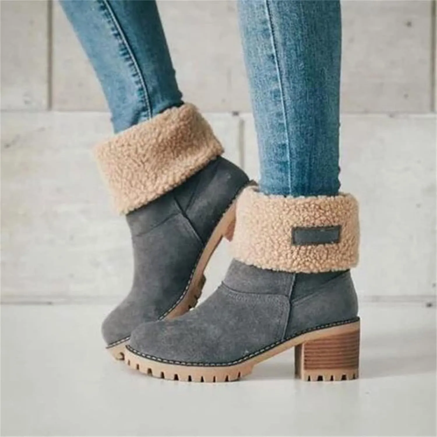 Ladmiple Snow Boots For Women Cute Tall Mid Calf Warm Fur Lined Winter Boots Outdoor Fashion Slip On Walking Ankle Booties