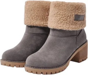 Ladmiple Snow Boots For Women Cute Tall Mid Calf Warm Fur Lined Winter Boots Outdoor Fashion Slip On Walking Ankle Booties