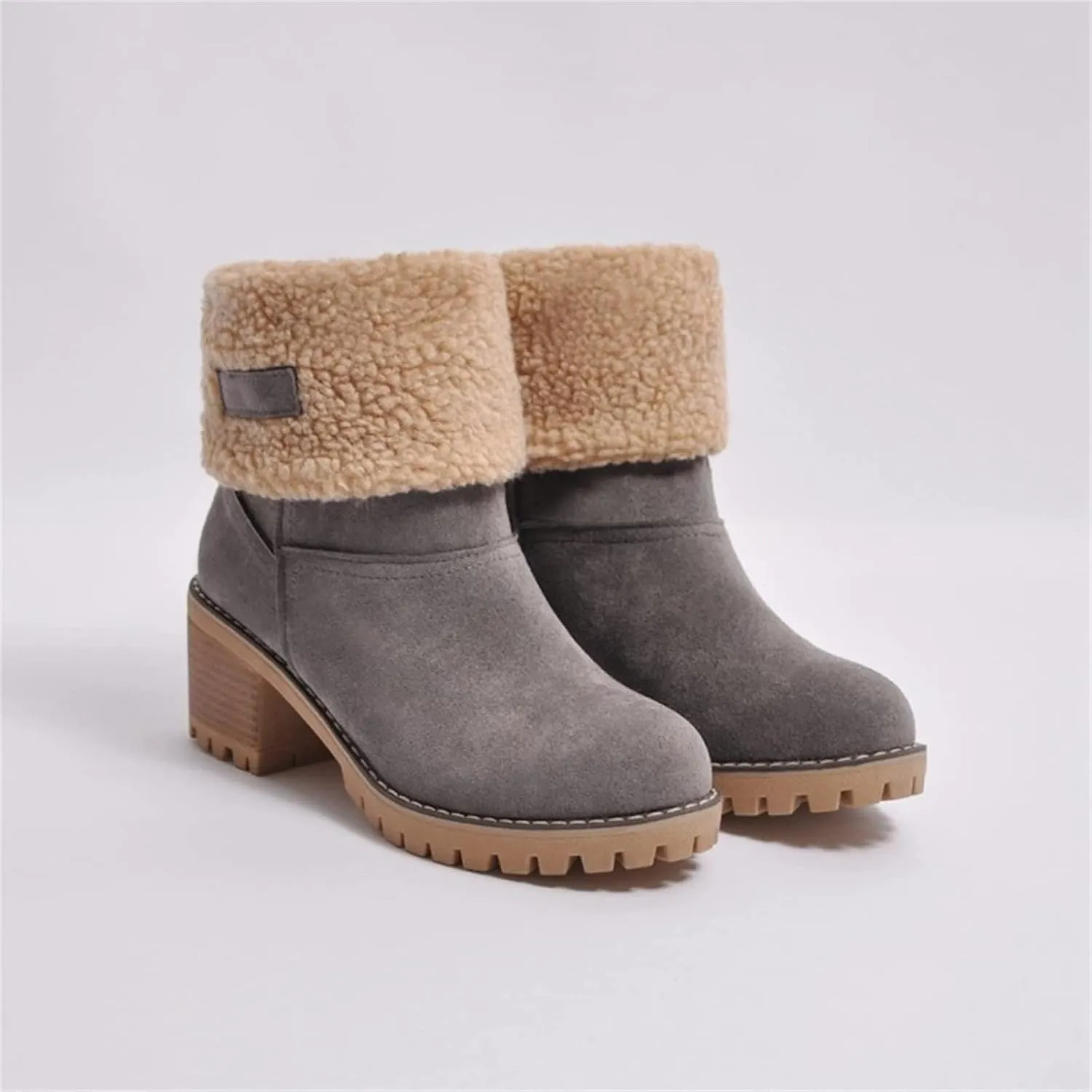 Ladmiple Snow Boots For Women Cute Tall Mid Calf Warm Fur Lined Winter Boots Outdoor Fashion Slip On Walking Ankle Booties