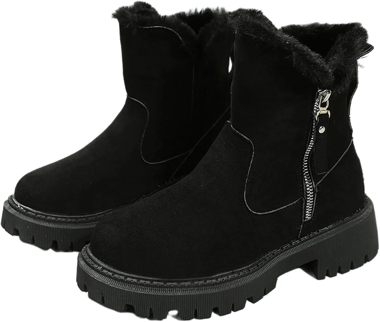 Ladmiple Snow Boots For Women Cute Tall Mid Calf Warm Fur Lined Winter Shoes Outdoor Slip On Fashion Walking Ankle Booties