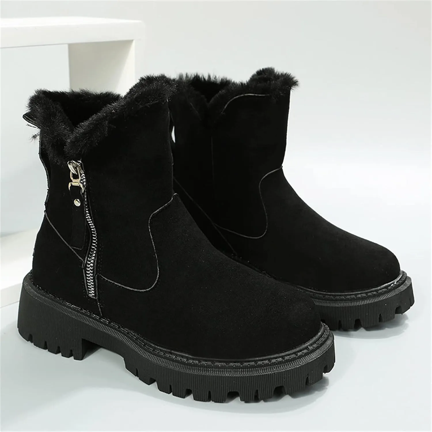 Ladmiple Snow Boots For Women Cute Tall Mid Calf Warm Fur Lined Winter Shoes Outdoor Slip On Fashion Walking Ankle Booties
