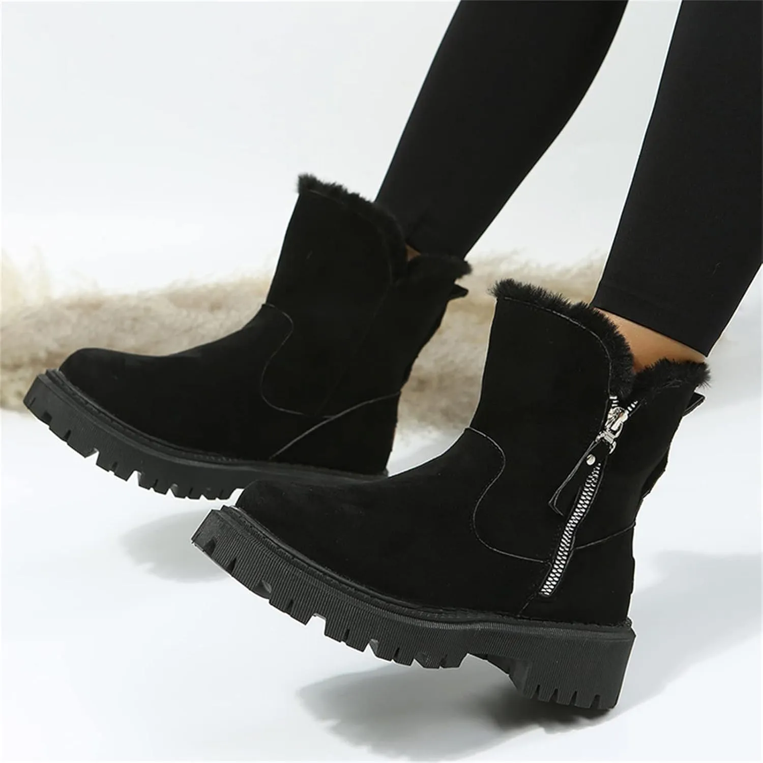 Ladmiple Snow Boots For Women Cute Tall Mid Calf Warm Fur Lined Winter Shoes Outdoor Slip On Fashion Walking Ankle Booties