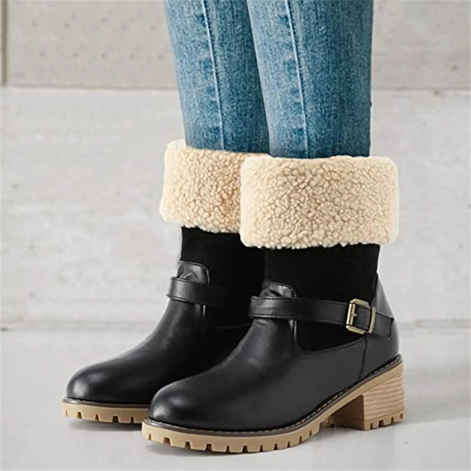 Ladmiple Snow Boots For Women Cute Tall Mid Calf Winter Warm Ankle Booties Fur Lined Anti-Slip Outdoor Slip On Shoes